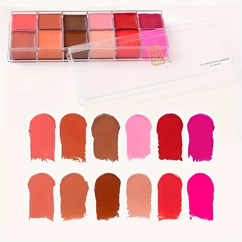 12-Color Lip Gloss & Lipstick Palette – Moisturizing Makeup Gift Set for Women